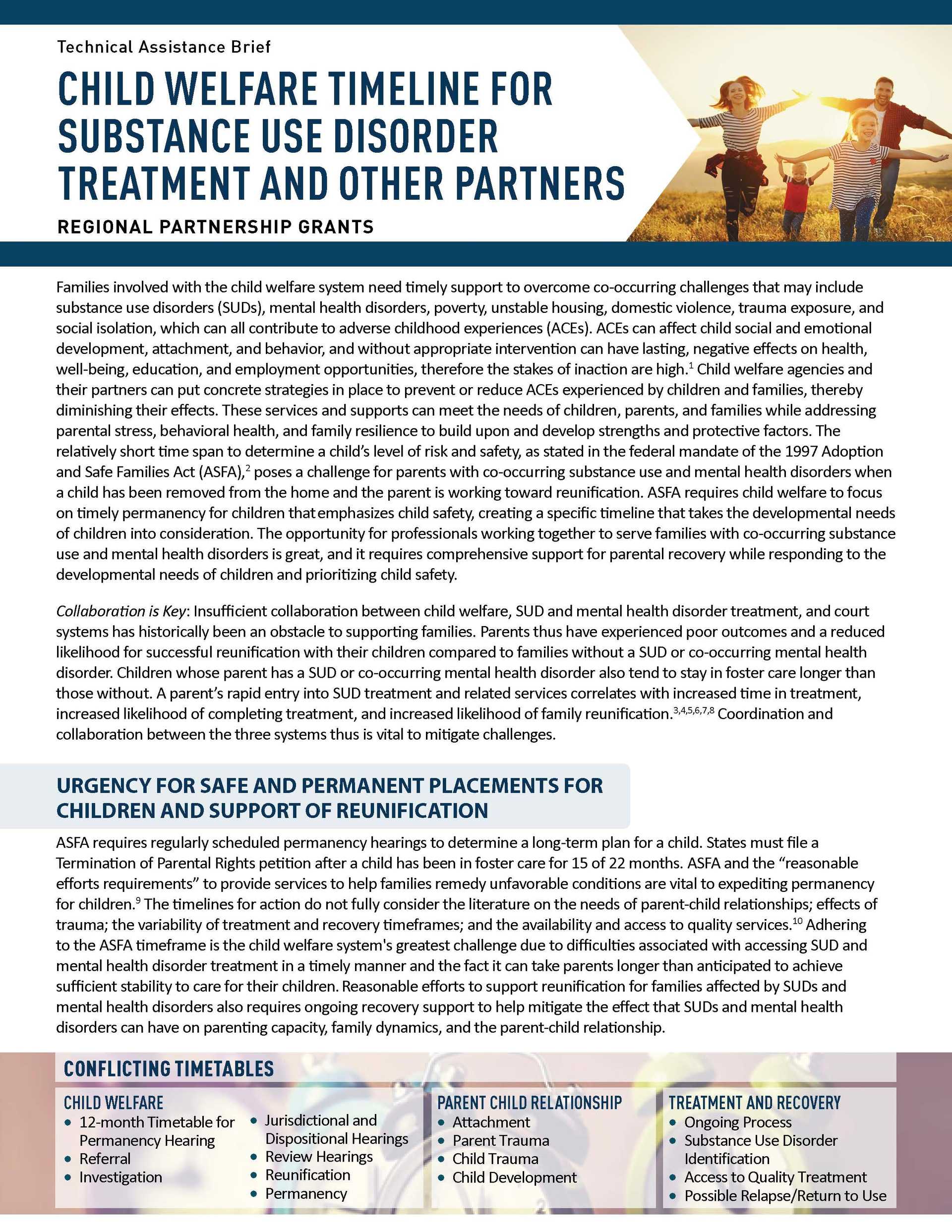 Child Welfare Timeline for SUD Treatment and Other Partners Technical Assistance Brief
