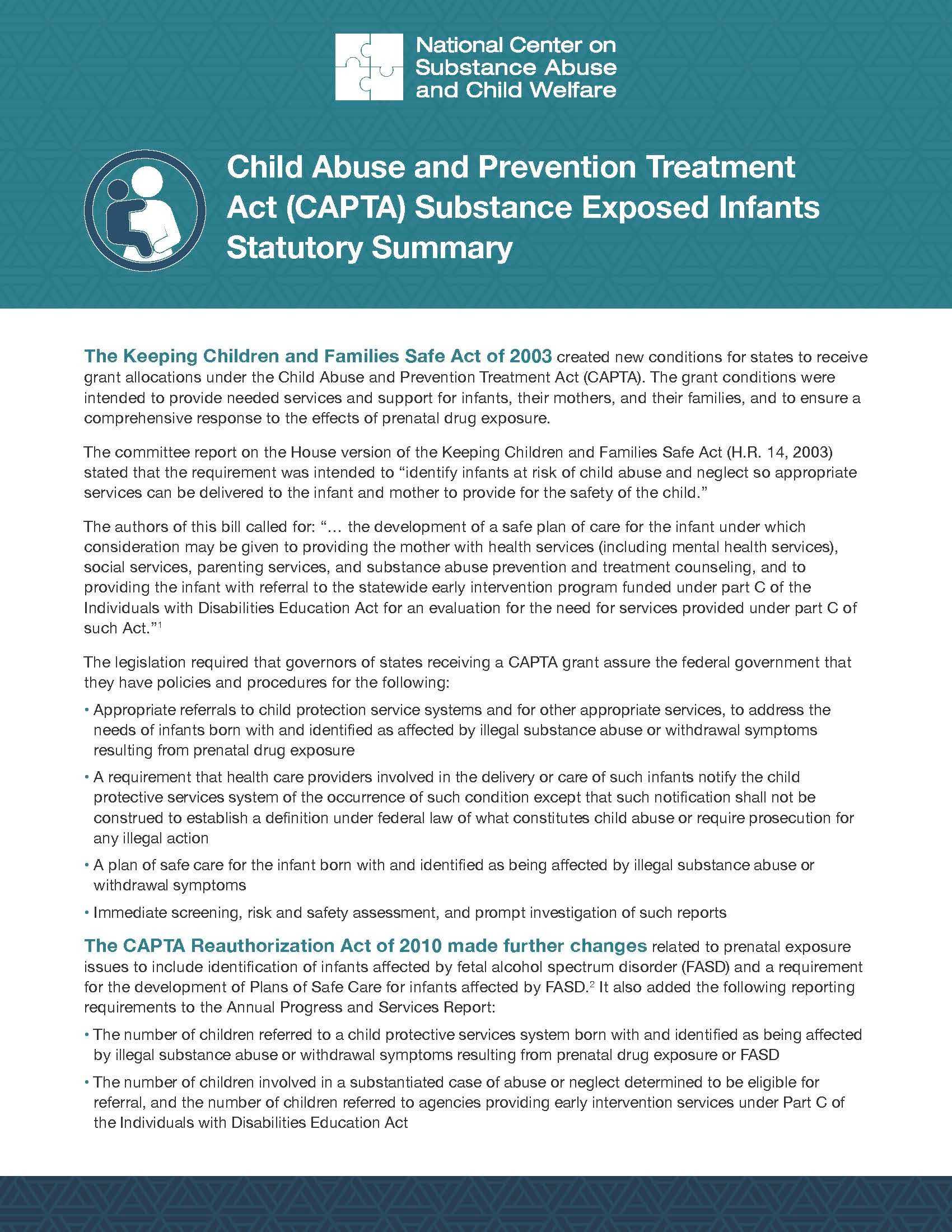 Child Abuse and Prevention Treatment Act (CAPTA) Prenatal Substance Exposure Statutory Station Summary