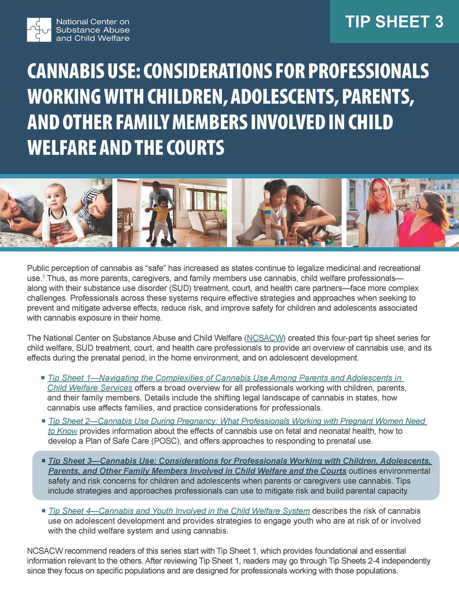 Tip Sheet 3: Cannabis Use: Considerations for Professionals Working with Children, Adolescents, Parents, and other Family Members Involved in Child Welfare and the Courts
