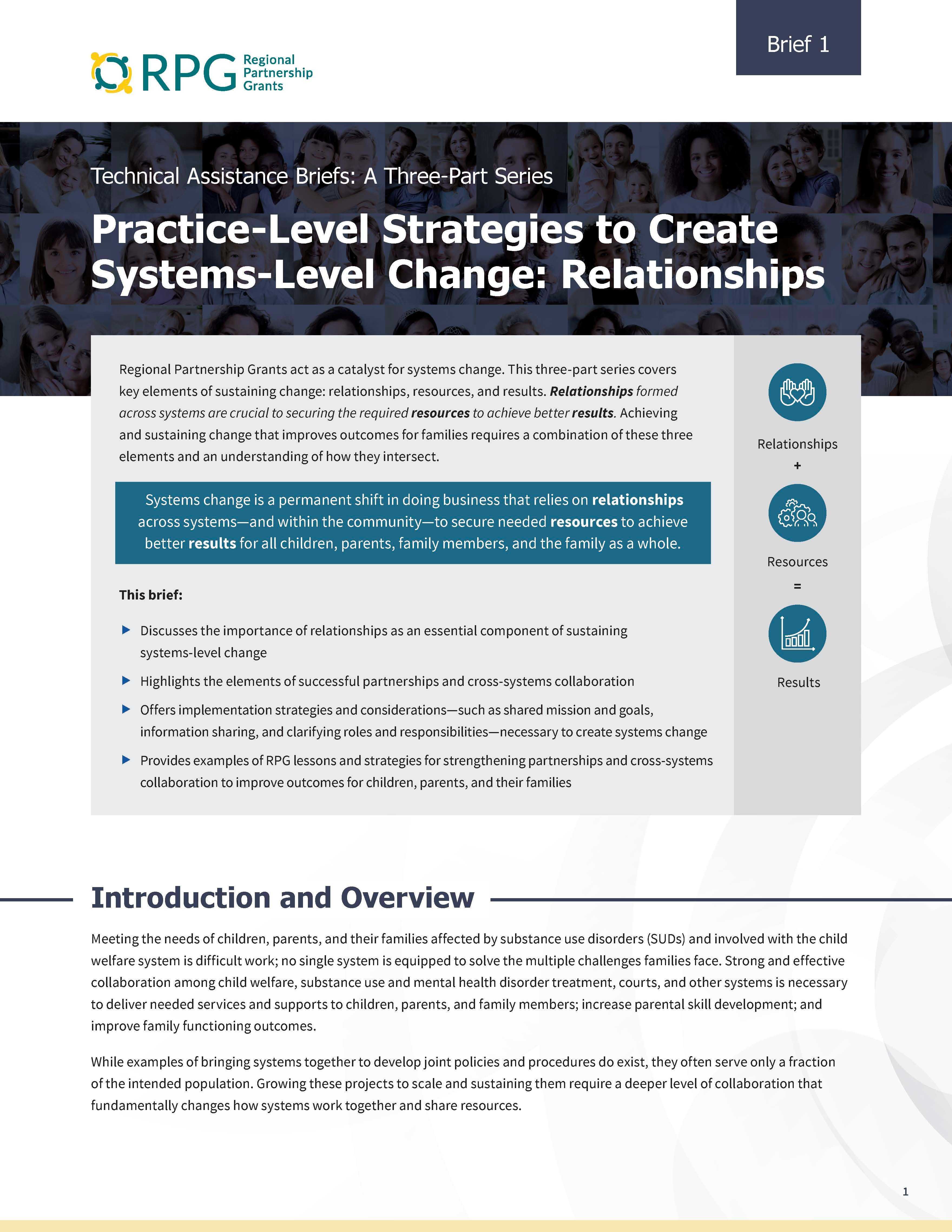 Brief 1: Technical Assistance Brief - Practice-Level Strategies to Create Systems-Level Change: Relationships